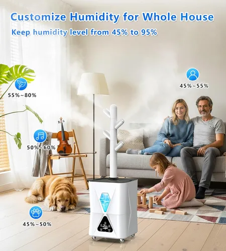 Miniatura 3 de Humidificador para habitación grande, 13 L/3.43 galones 1400 pies cuadrados, humidificadores de niebla fría para dormitorio con salida de Blanco