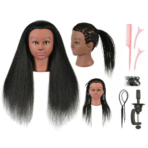 Miniatura 7 de Cabeza de maniquí de 100% cabello humano real con soporte para práctica de trenzado y peinado en peluquería y cosmetología, cabeza de muñeca