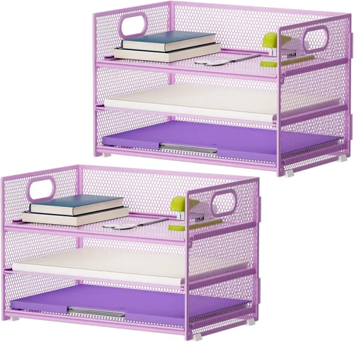 Miniatura 10 de Marbrasse Bandeja organizadora de papel de 3 niveles, organizador de archivos de malla con asa, organizador de escritorio clasificador de papel