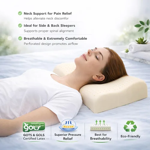 Miniatura 3 de OrganicTextiles - Almohada de látex de contorno orgánico con funda de algodón orgánico (alto loft, firmeza media), certificado GOTS & GOLS, alivio