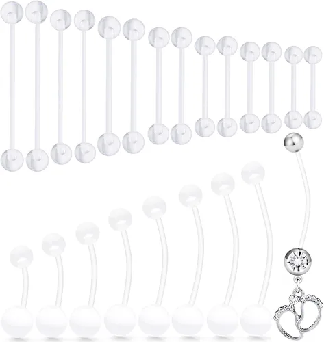Miniatura 9 de 6mm-38mm 14G 16G Anillos de pezón transparentes de plástico para lengua, aretes industriales para cirugía, embarazo, ombligo, anillo de bioflex