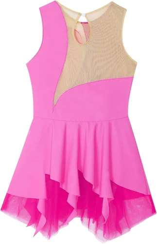 Miniatura 6 de YiZYiF Vestido de patinaje sobre hielo sin mangas con diamantes de imitación para niñas y niñas, vestido de baile de patinaje sobre ruedas, disfraz