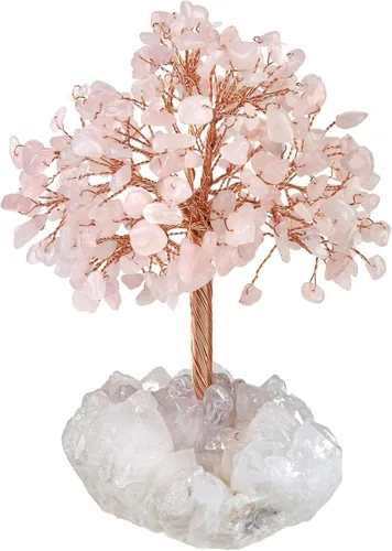 Miniatura 13 de mookaitedecor Árbol de dinero de cristal aguamarina natural con base de racimo de cuarzo de roca, árbol de Feng Shui de cristal curativo