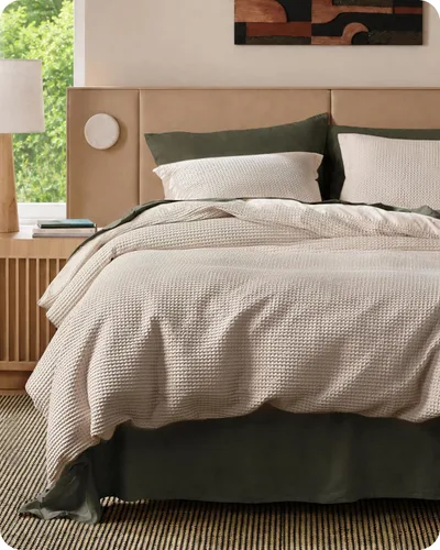 Miniatura 30 de Bedsure - Funda de edredón de algodón tamaño King - 100% algodón de tejido gofre color verde bosque, juego de ropa de cama GentleSoft™ transpirable
