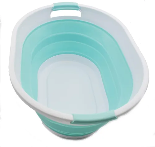 Miniatura 14 de SAMMART Cesta de plástico plegable de 32 L (8.4 galones) - Contenedor/organizador de almacenamiento plegable - Tina de lavado portátil - gris/azul