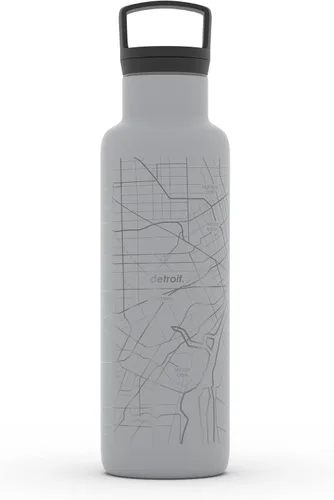 Miniatura 160 de Well Told Botella de agua aislada con mapa de Washington DC grabado, botella de acero inoxidable grabada (21 onzas, blanco) botella aislada de mapa