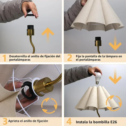 Miniatura 4 de KUNJOULAM Lámpara de Mesa Pequeña, Lámpara de Mesita de Noche con Pantalla de Tela en Forma de Paraguas, Mini Lámpara de Escritorio Moderna