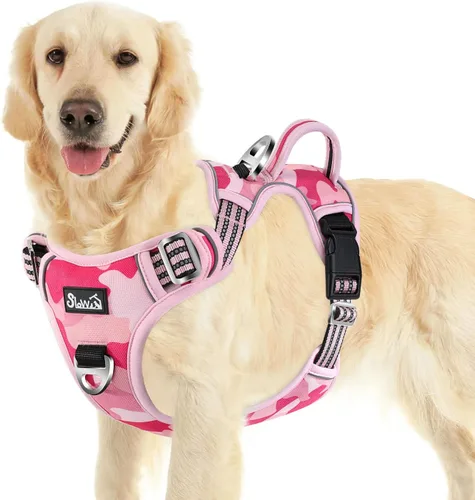 Miniatura 33 de SlowTon Arnés para perro sin tirones, arnés resistente sin estrangulamiento para mascotas, con 2 clips para la correa y mango vertical de fácil