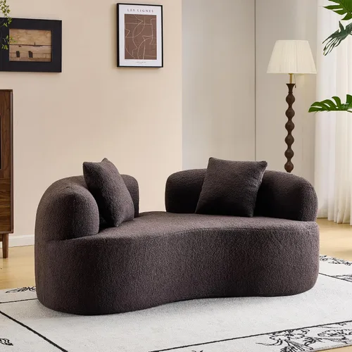 67'' Modern Curved Loveseat, Luxury Teddy Velvet Upholstered Couch, Comfy Cloud Compressed Sofa with 2 Pillows for Small Spaces Living Room