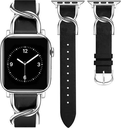 JR.DM Designer Leather Bands for Women,Dressy Fancy Cute Strap with Double U-Shaped Buckle Watch Bands for iwatch Compatible with Apple Watch Series