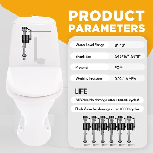 Miniatura 5 de Lasnten Kit de reemplazo de válvula de llenado de inodoro de 16 piezas, kit de reemplazo de válvula para control de agua de tanque y tazón