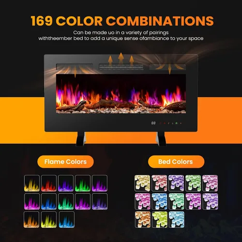 Miniatura 2 de Sweetcrispy - Chimenea eléctrica de 36 pulgadas para insertar, 1500 W montada en pared y empotrada, estufa de leña independiente con control remoto