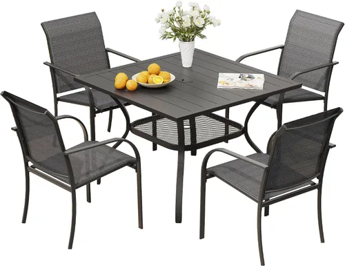 Miniatura 11 de VICLLAX Juego de 2 sillas de patio pequeñas para exteriores, juego de sillas apilables para patio y mesa de comedor cuadrada para porche delantero