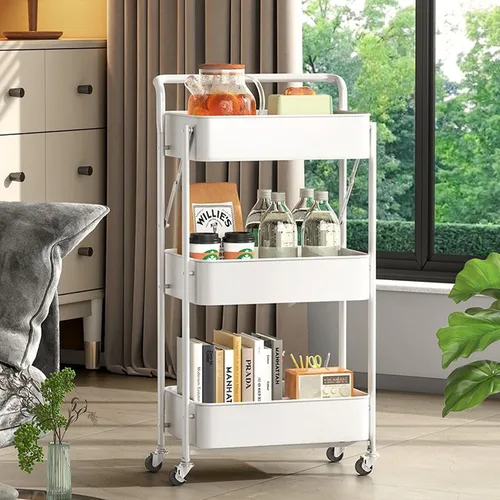 Miniatura 3 de BEEY Carrito de almacenamiento plegable de metal con ruedas, sin montaje, cesta de mercado de alambre de metal, organizador de almacenamiento Negro