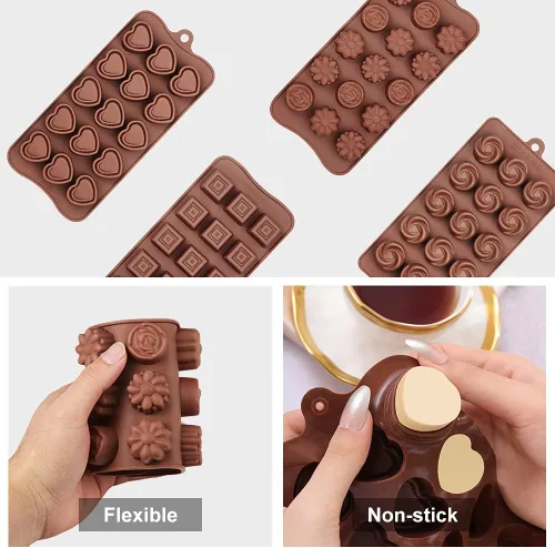 Miniatura 3 de La chat 4 paquetes de moldes de silicona para chocolate, molde antiadherente de grado alimenticio para hornear, dulces y mantequilla con diferentes