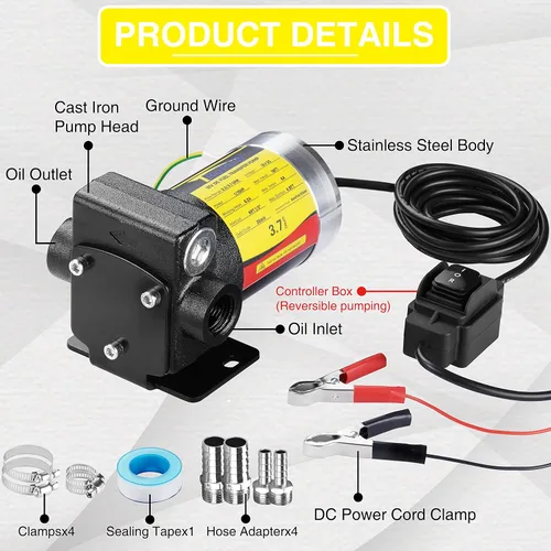 Miniatura 2 de TRUPOW Bomba de transferencia de aceite de combustible de gasolina autocebante de 12V DC con bombeo reversible para gasolina, diesel, queroseno y más