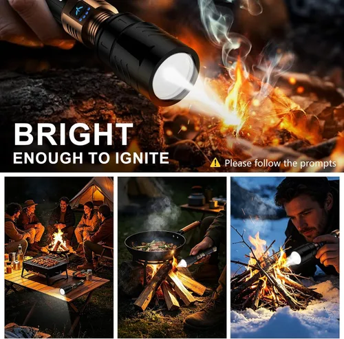 Miniatura 2 de SKYFIRE Linterna con lente de encendido y luz amarilla/azul, linternas recargables superbrillantes de 3000 lm de alto lúmenes, zoomable, linterna