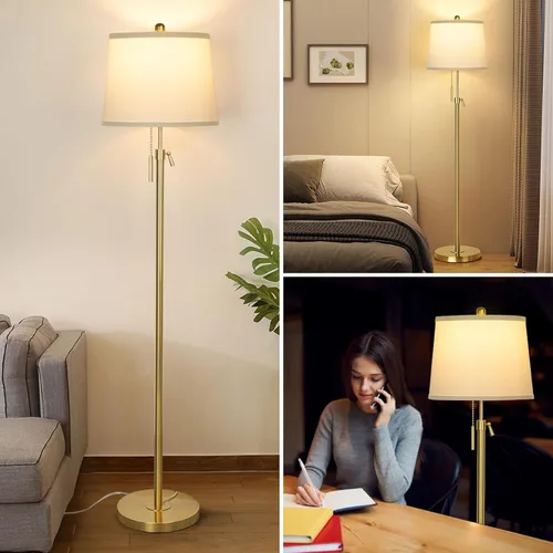 Miniatura 7 de JUNNAI Lámpara de pie dorada para sala de estar, lámpara de pie alta de 55 a 65 pulgadas, ajustable, moderna, de latón, para dormitorio, lectura