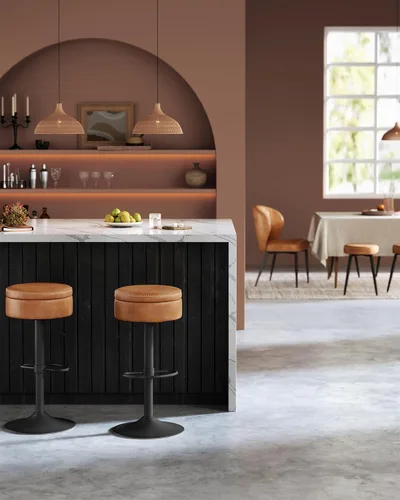 Miniatura 6 de VASAGLE Colección EKHO - Juego de 2 taburetes de bar giratorios 360°, taburetes de bar ajustables en altura con almacenamiento, cuero sintético