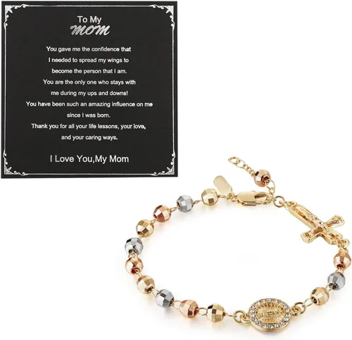 Miniatura 45 de HZMAN Pulsera de cruz con cuentas de rosario virgen de Guadalupe ajustable para mujer, regalo de joyería