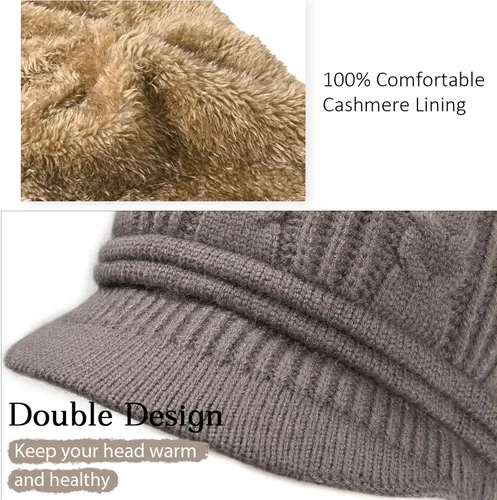 Miniatura 4 de Gorro de invierno para mujer, con forro polar, cálido, tejido, holgado, con visera