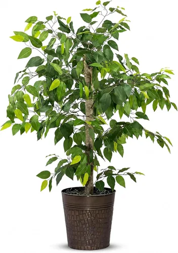LCG Florals - Árbol artificial de ficus de 4 pies en maceta de metal de cobre, planta de interior sintética con tronco de madera real, totalmente