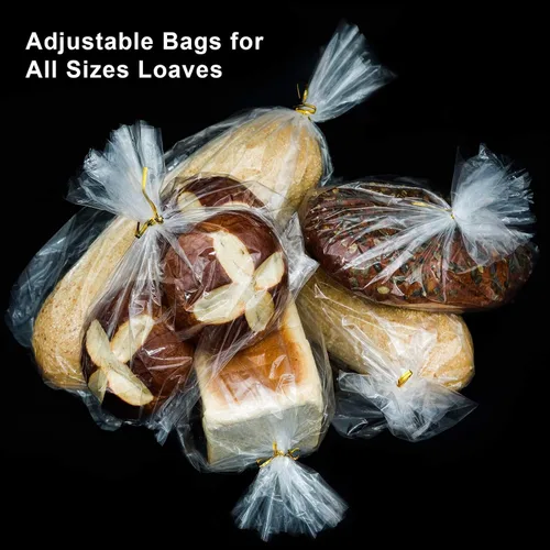 Miniatura 3 de Bolsas de pan reutilizables con lazos, 50 bolsas transparentes y 50 lazos, ajustables para pan casero y pan de panadería