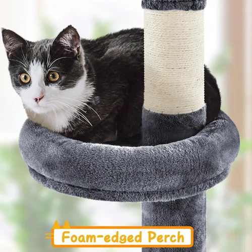 Miniatura 3 de Yaheetech Árbol para gatos, torre de piso a techo para gatos grandes, árbol de escalada alto ajustable de 89-104.5 pulgadas con postes rascadores