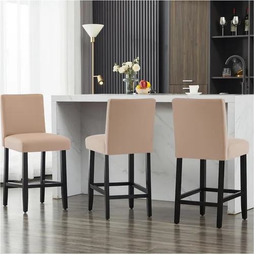 Miniatura 13 de Juego de 3 taburetes de bar de piel sintética de 26 pulgadas, modernas sillas de bar tapizadas de altura de barra, taburetes de bar con patas
