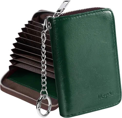 Miniatura 13 de Mayski - Cartera para tarjetas de crédito con cremallera para mujeres, tarjetero pequeño de acordeón, llavero, tarjetero para tarjetas de Manzana