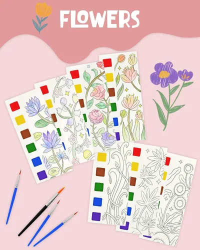Miniatura 4 de Vileafy Libro de pintura de acuarela de flores de primavera para adultos y niños, pintura sin desorden con actividad artística acuática, diversión