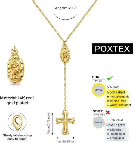 Miniatura 69 de Collar de cruz para mujeres y niñas, delicado chapado en oro de 14 quilates, gargantilla con dije de cruz que no se deslustra, impermeable, moderno