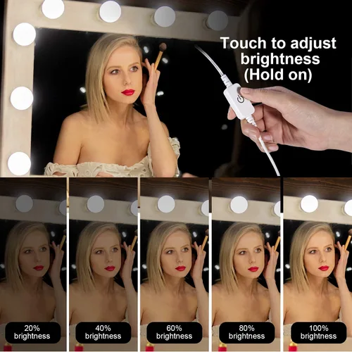 Miniatura 3 de Luces de tocador para espejo, 16 bombillas LED, luces de maquillaje Hollywood, 3 modos de color, brillo regulable, enchufar, pegar, para tocador