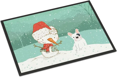 Caroline's Treasures CK2087MAT Piebald - Tapete de Navidad con diseño de bulldog francés, muñeco de nieve, de 18 x 27 pulgadas, para interiores y