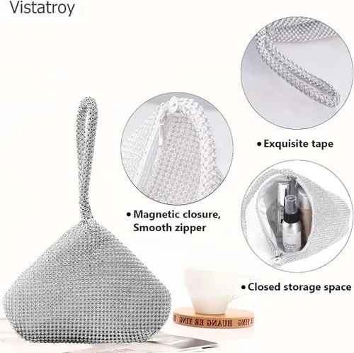 Miniatura 2 de VISTATROY Bolso de noche para mujer, con diamantes de imitación brillantes, triangular, cadena de diseñador, bolso de mano para fiesta, graduación