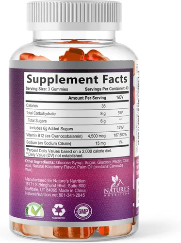 Miniatura 9 de Gomitas energéticas B12 – 4500 mcg de vitamina B12 por porción – Suplemento B12 masticable extra fuerte para energía, metabolismo y apoyo