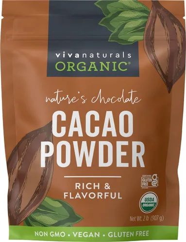 Cacao orgánico en polvo, sin azúcar, 2 libras (907 g) - Sabor rico a chocolate negro, perfecto para hornear, batidos y chocolate caliente - Vegano,