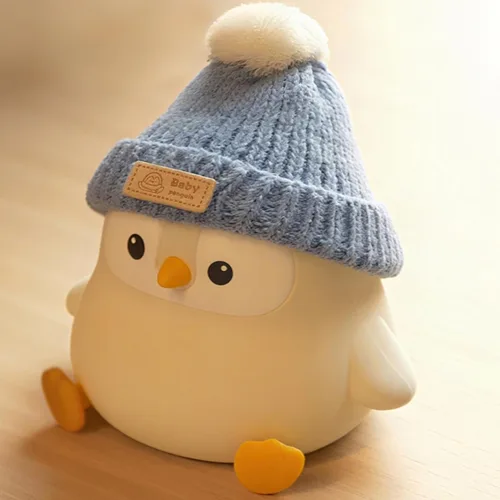 Miniatura 14 de Luz nocturna de silicona de pingüino, bonita lámpara de pingüino rosa con sombrero, luz nocturna de guardería para bebé, recargable/regulable, Bebé