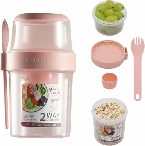 Miniatura 7 de Tazas de desayuno sobre la marcha, taza de ensalada para llevar, cereales de yogur, avena durante la noche, recipientes para parfait y aderezo