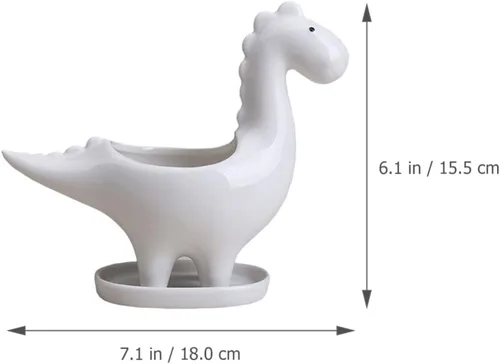 Miniatura 7 de Cabilock Maceta de cerámica de dinosaurio con bandeja de drenaje, adorable maceta para suculentas para decoración de escritorio de jardín