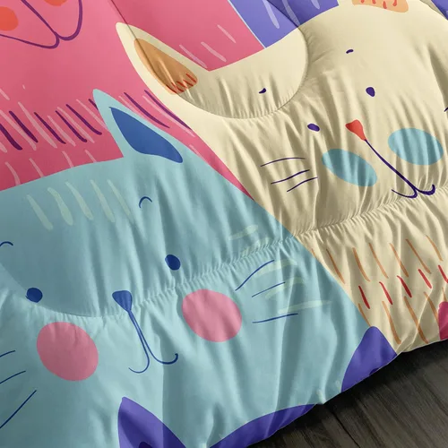 Miniatura 6 de BailiPromise Juego de edredón con diseño de gato lindo para niños, ropa de cama de dibujos animados para mascotas, 3 piezas, tamaño Queen para niños