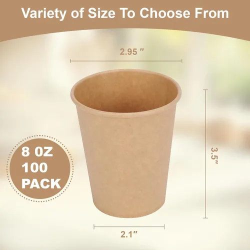 Miniatura 2 de Vasos desechables, paquete de 100 vasos de papel Kraft de 8 onzas, tazas de café de papel, vasos desechables de 8 onzas para bebidas calientes