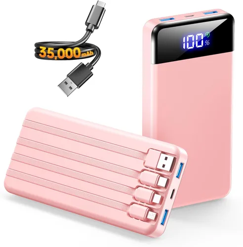 Miniatura 10 de Cargador portátil de 35000 mAh - Powerbank con 4 cables integrados, carga rápida de 22.5 W, paquete de batería esencial para viajes y campamentos