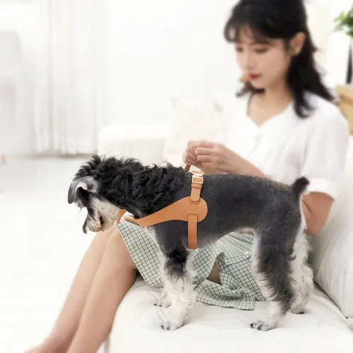 Miniatura 2 de Arnés de cuero de microfibra para perro, [X903] Arnés para perro a prueba de escapes, fácil de poner y quitar, suave, impermeable, con herrajes