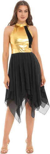 Miniatura 116 de easyforever Vestido de baile sin mangas con bloques de color para mujer, alabanza litúrgica, ropa de baile lírico, vestido de bata de adoración