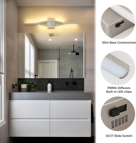 Miniatura 7 de Joossnwell Luces de tocador de níquel cepillado para accesorios de iluminación de baño, sobre espejo, regulables, 5CCT, moderno, lámpara de pared