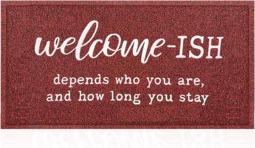 Miniatura 12 de JJUUYOU Felpudo de bienvenida para puerta delantera, entrada al aire libre, Welcome Ish Depends Who You are, tapete antideslizante de goma