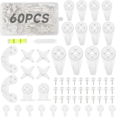 Miniatura 8 de Kit de 50 piezas para colgar cuadros, ganchos de servicio pesado para estuco/concreto/paredes duras sin perforar, clavo invisible y carga