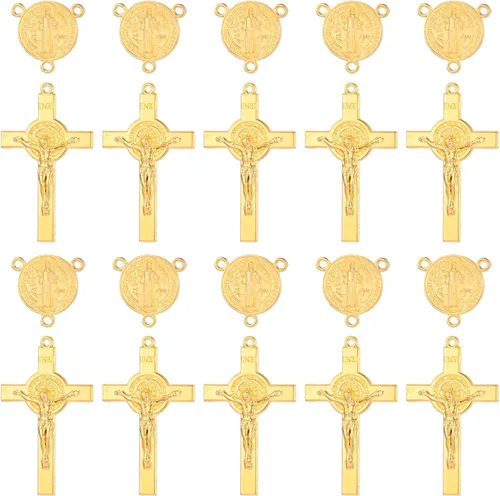 Miniatura 4 de Juego de 30 piezas de crucifijo y medalla de rosario de San Benito, medalla de 2.1 pulgadas y cruz de 5.3 pulgadas, 15