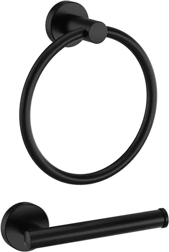 Miniatura 7 de Marmolux Acc Juego de 2 piezas de accesorios de baño negro mate - Toallero de mano para pared de baño + soporte de papel higiénico negro